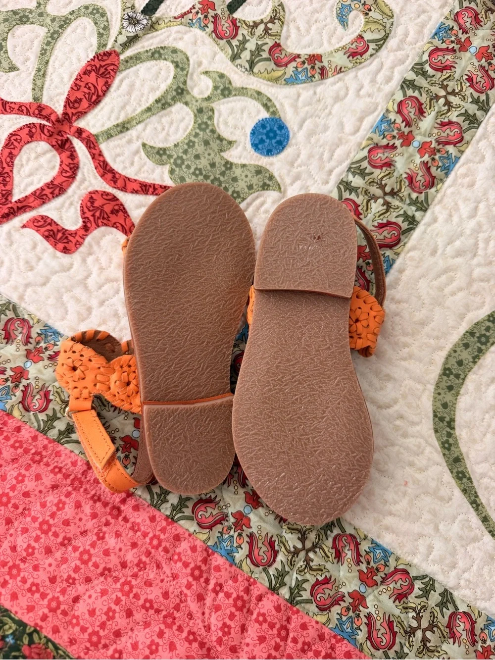 Jack Rogers Girls' Orange Woven Floral Leather Sandals